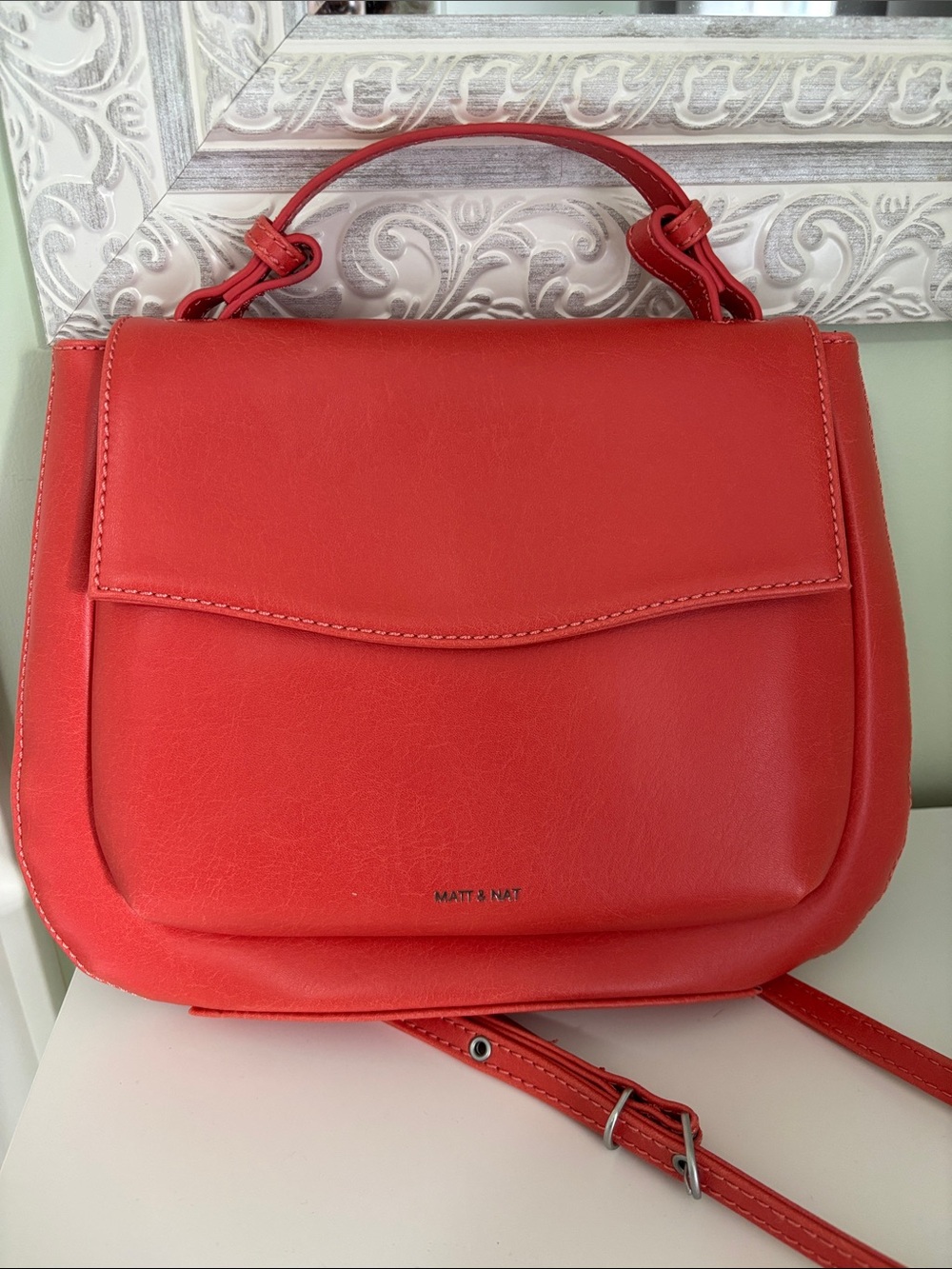 Matt & Nat Dark Salmon Structured Top-Handle Crossbody Bag